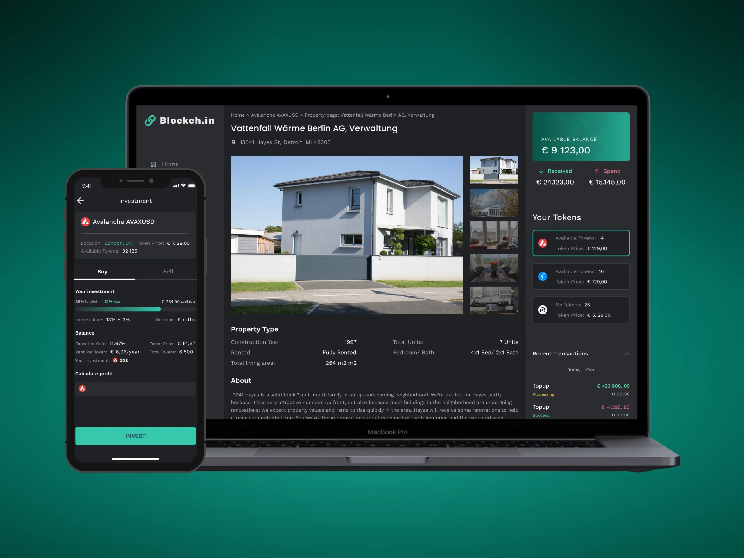 RealT platform dashboard and tokenized property listings