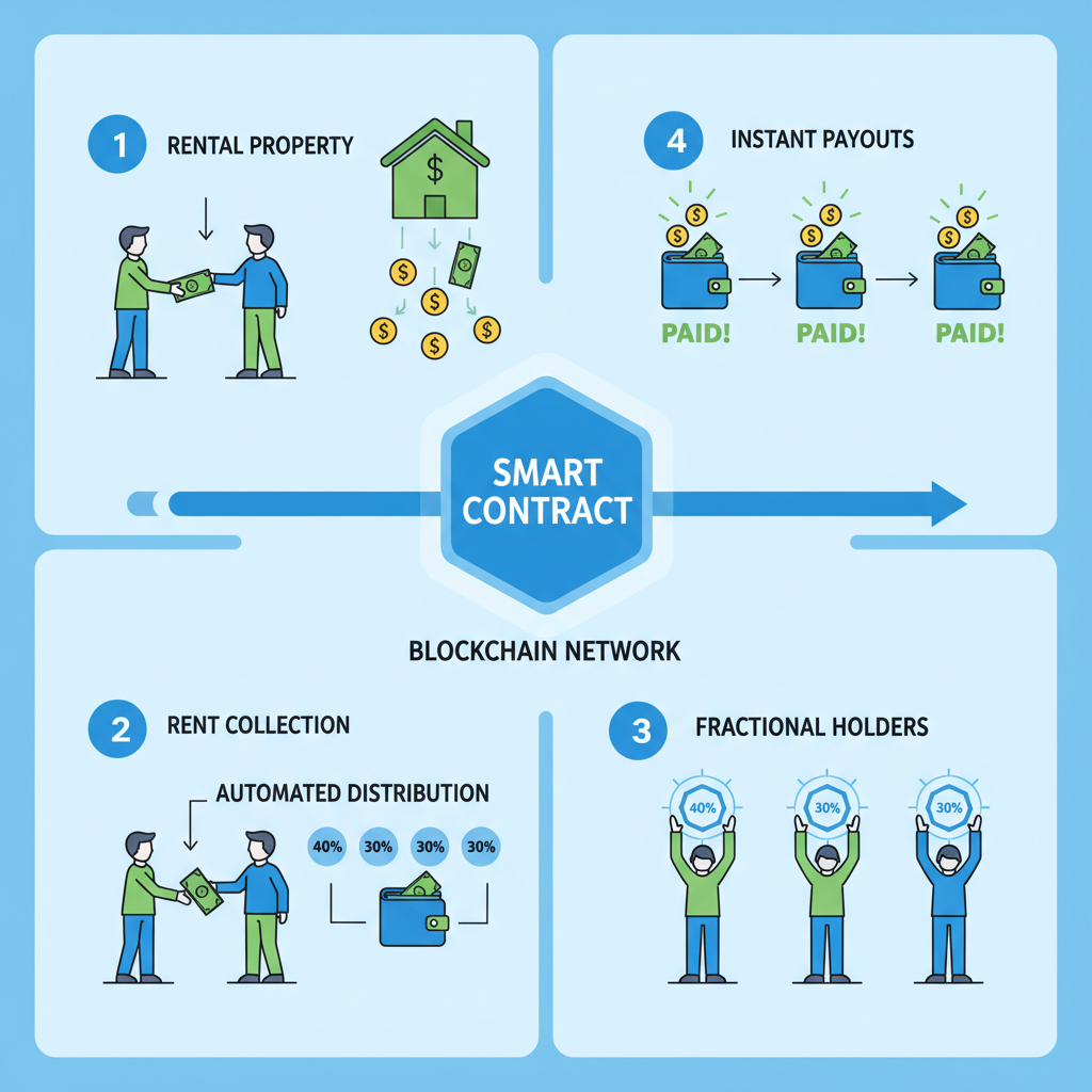 smart contract automating rental income distribution to fractional token holders, money flowing on chain