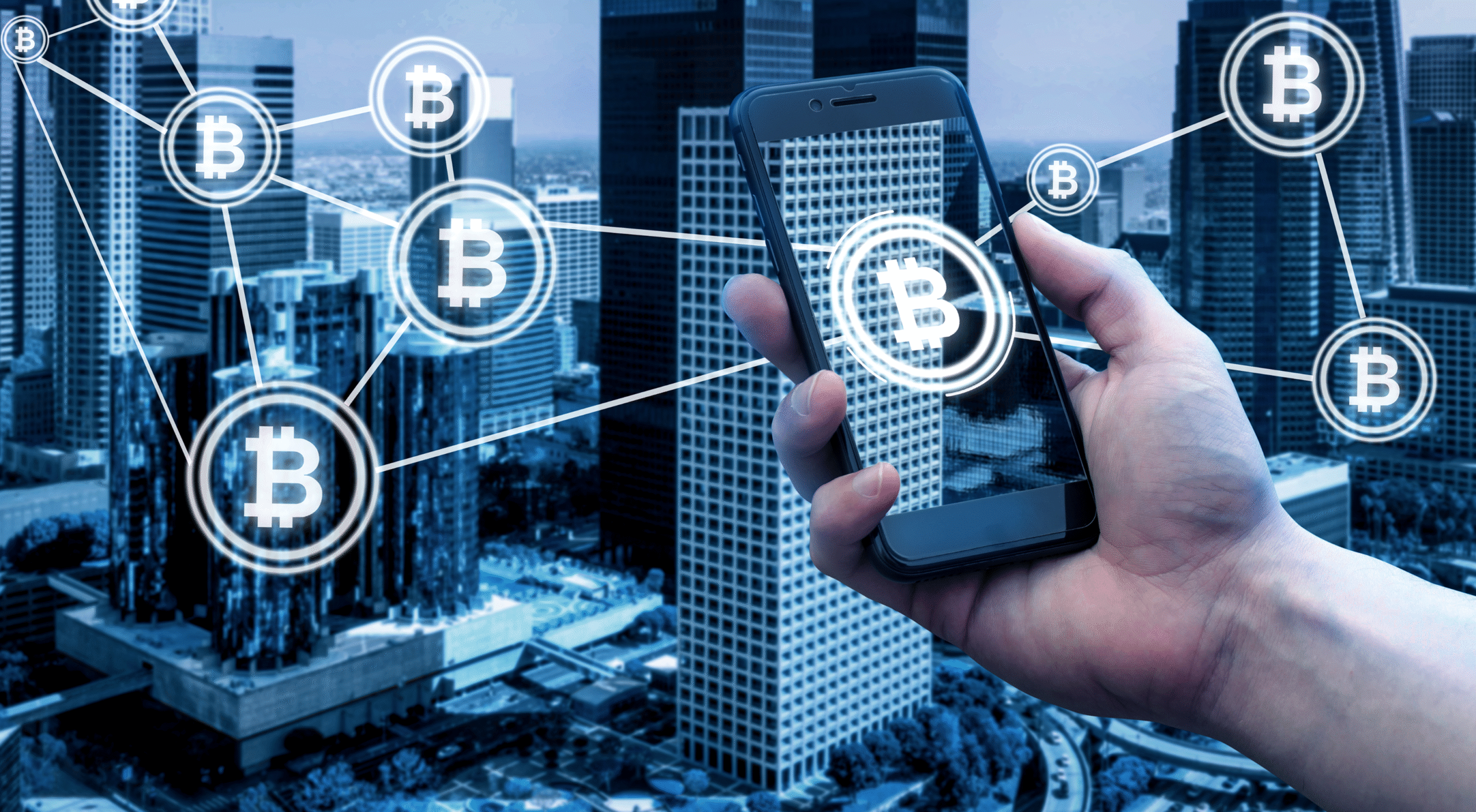 Futuristic Riyadh skyline overlaid with glowing blockchain nodes and tokenized real estate property icons, symbolizing Saudi Arabia's national real estate tokenization infrastructure and Vision 2030 digital economy